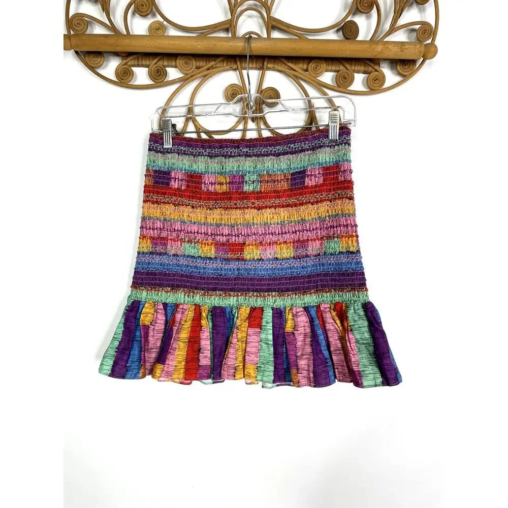 Farm Rio Embroidered Stripes Mini skirt S - Picture 8 of 9